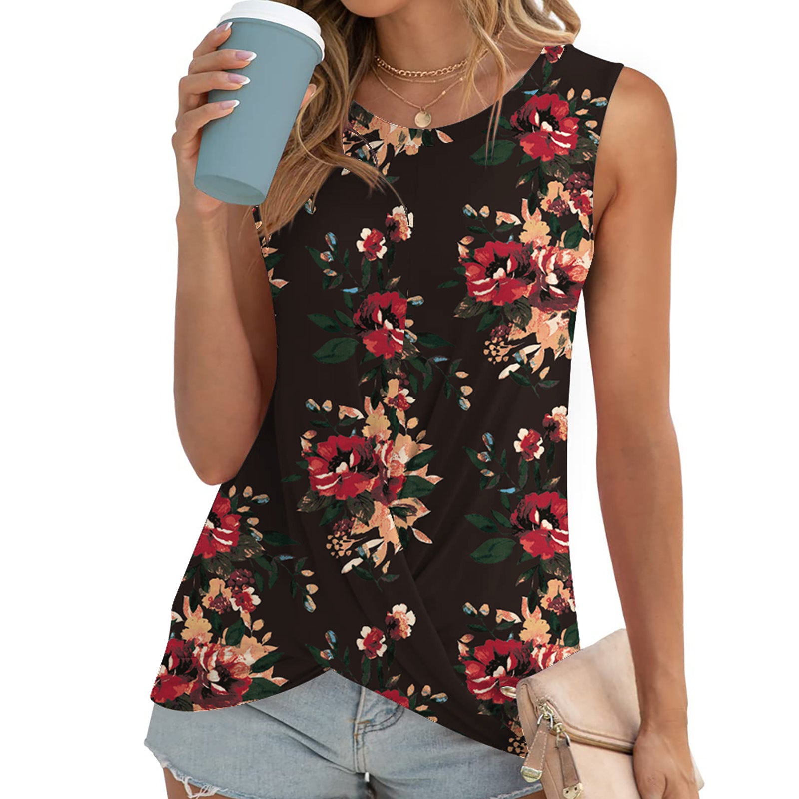 Women's Summer Round Neck Printed Twisted For Blouses