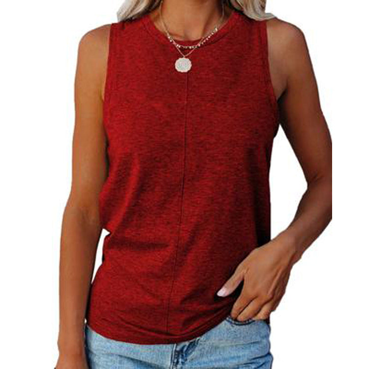 Women's Summer Stylish Loose Round Neck Solid Color Sleeveless Vests