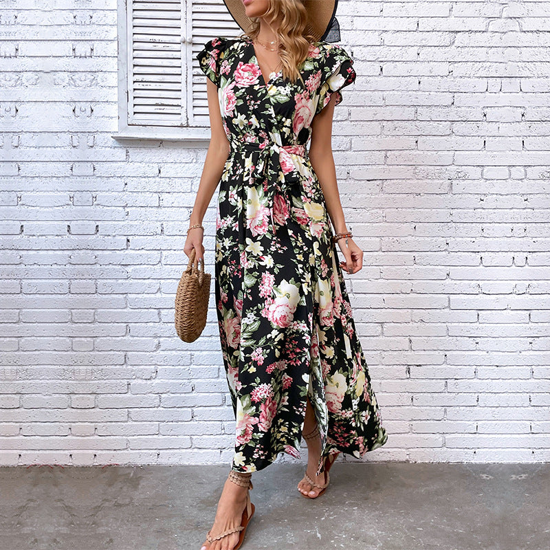 Women's Summer Holiday Mid-length Split Floral Dresses