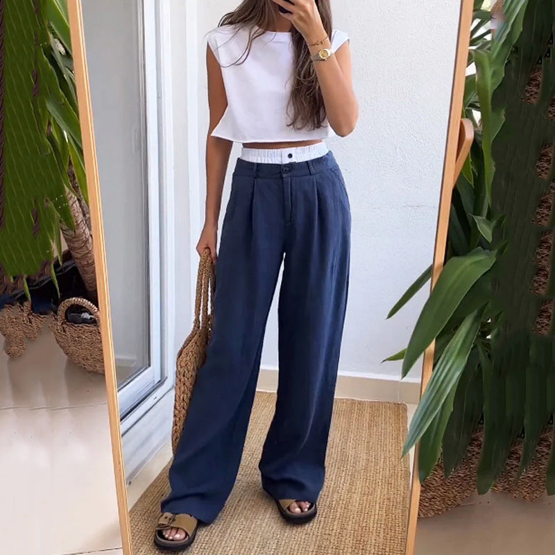 Women's Summer Casual Sleeveless Loose Trousers Two-piece Tops