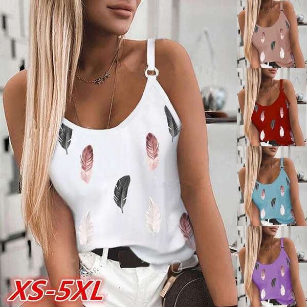 Women's Summer Round Neck Printed Camisole Blouses