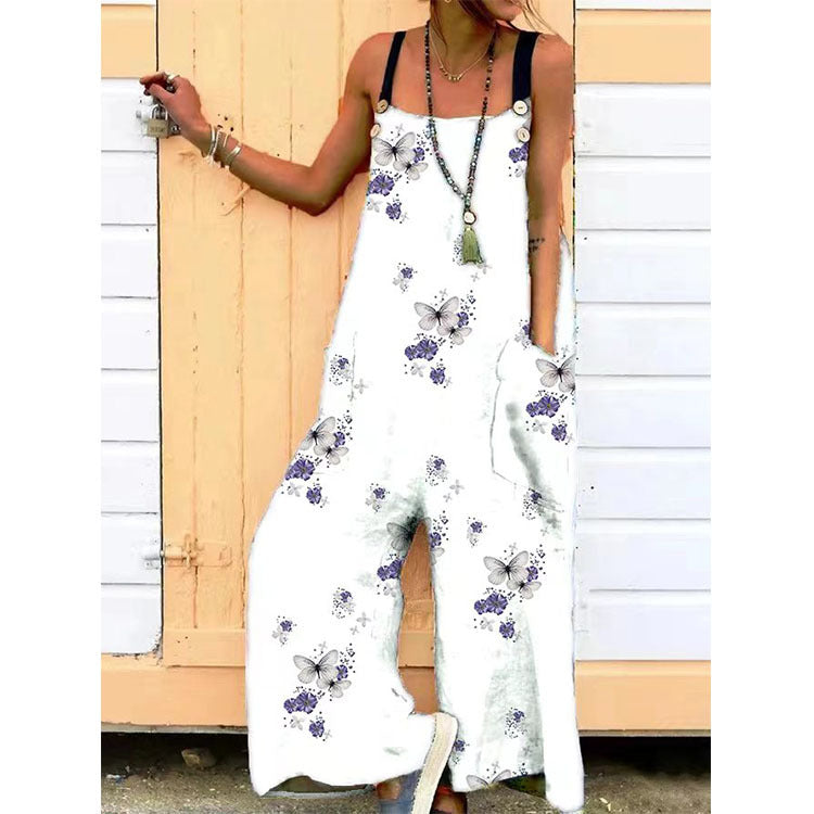 Creative Women's Printed Suspender Loose Casual Pants