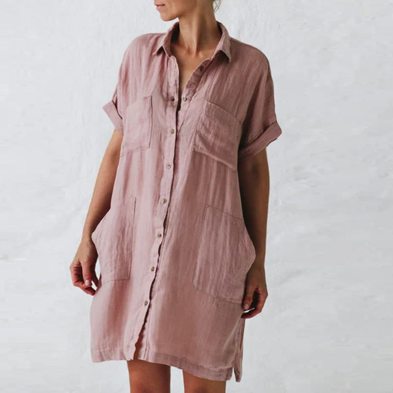 Cotton Linen Long Sleeves Irregular Pocket Dress Dresses