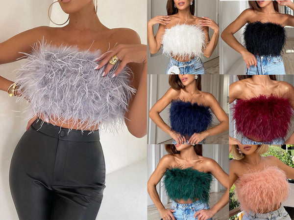 Comfortable Elegant Fashion Fluffy Fur Tube Tops