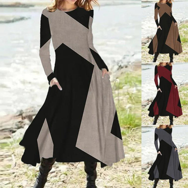 Women's Ethnic Retro Fashion Long Sleeve Oversized Swing Dresses