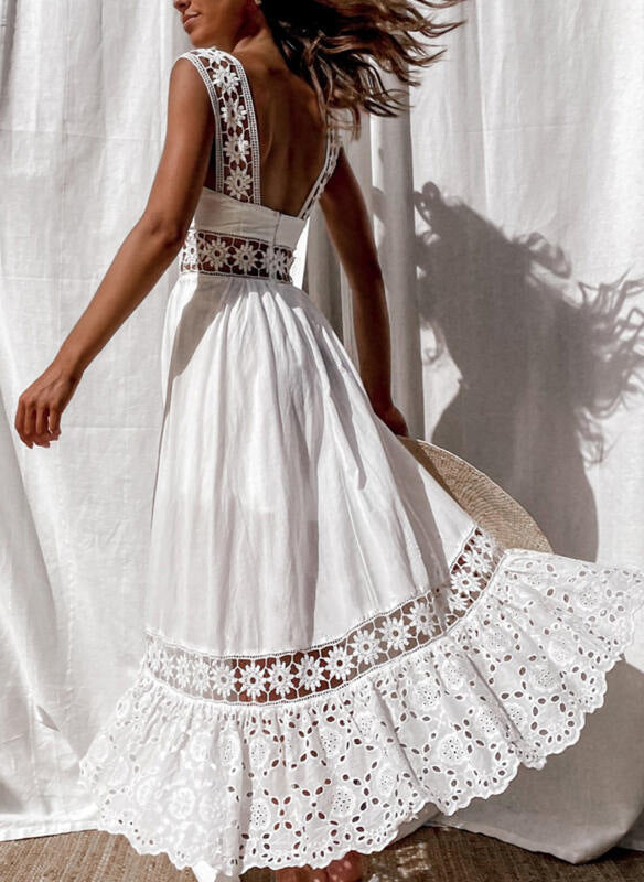 Fashion Lace Sleeveless Stitching Big Swing Dresses