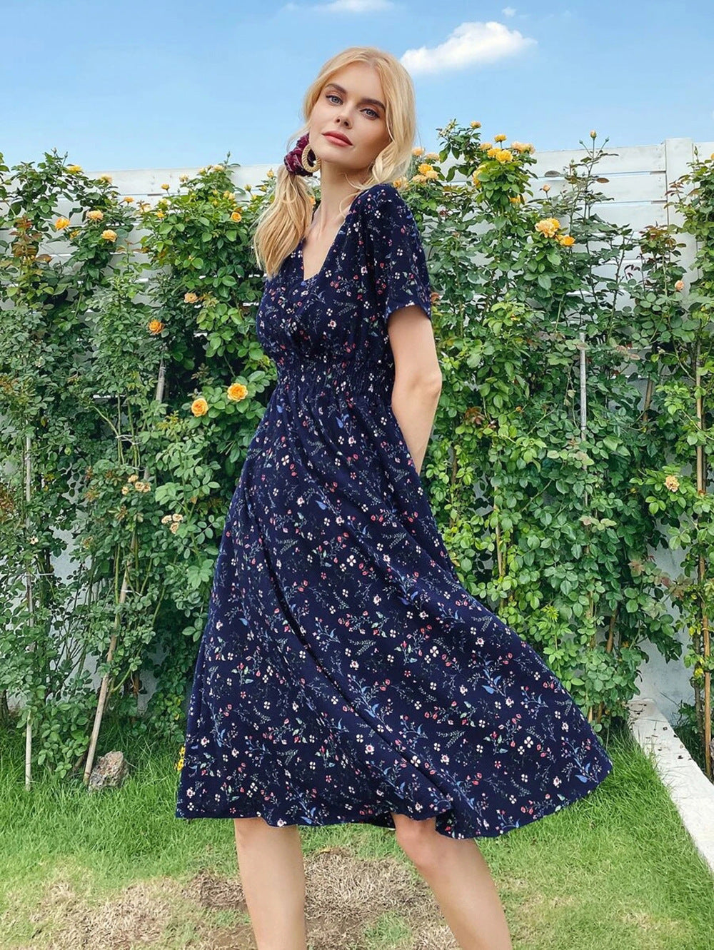 Women's Summer Floral Print Sleeve Dress Dresses