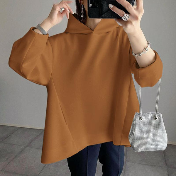 Women's Style Solid Color Pocket Long Sleeve Hem Sweaters