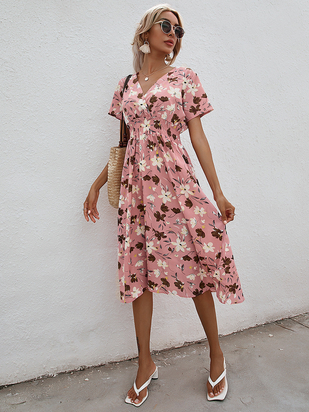 Women's Summer Floral Print Sleeve Dress Dresses