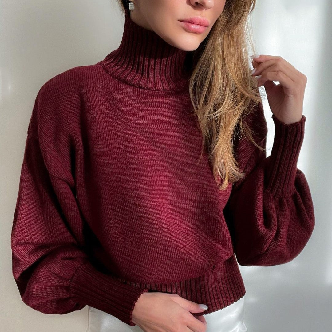 Women's Solid Color Puff Sleeve Turtleneck Fashion Sweaters