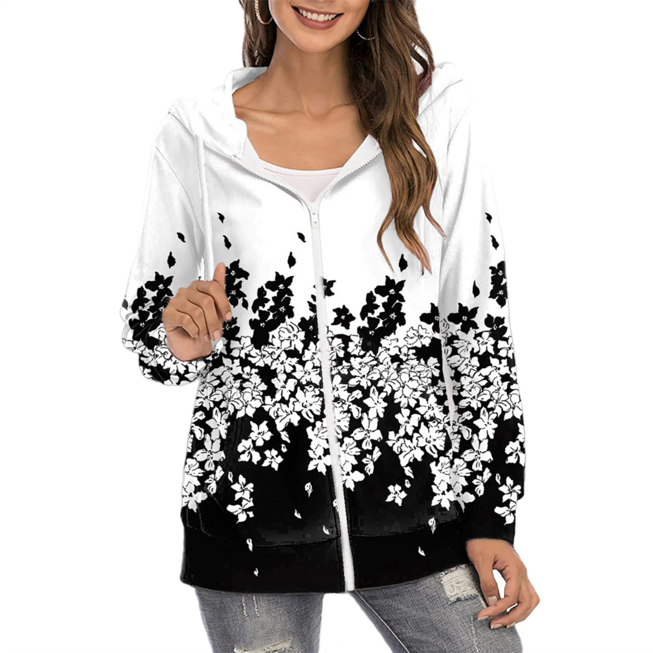 Women's Printed Hoodie Zipper Commuter Gradient Sweaters