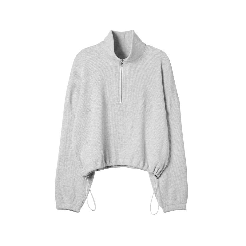 Women's Autumn Waffle Long Sleeve Shirt Drawstring Waist Sweaters