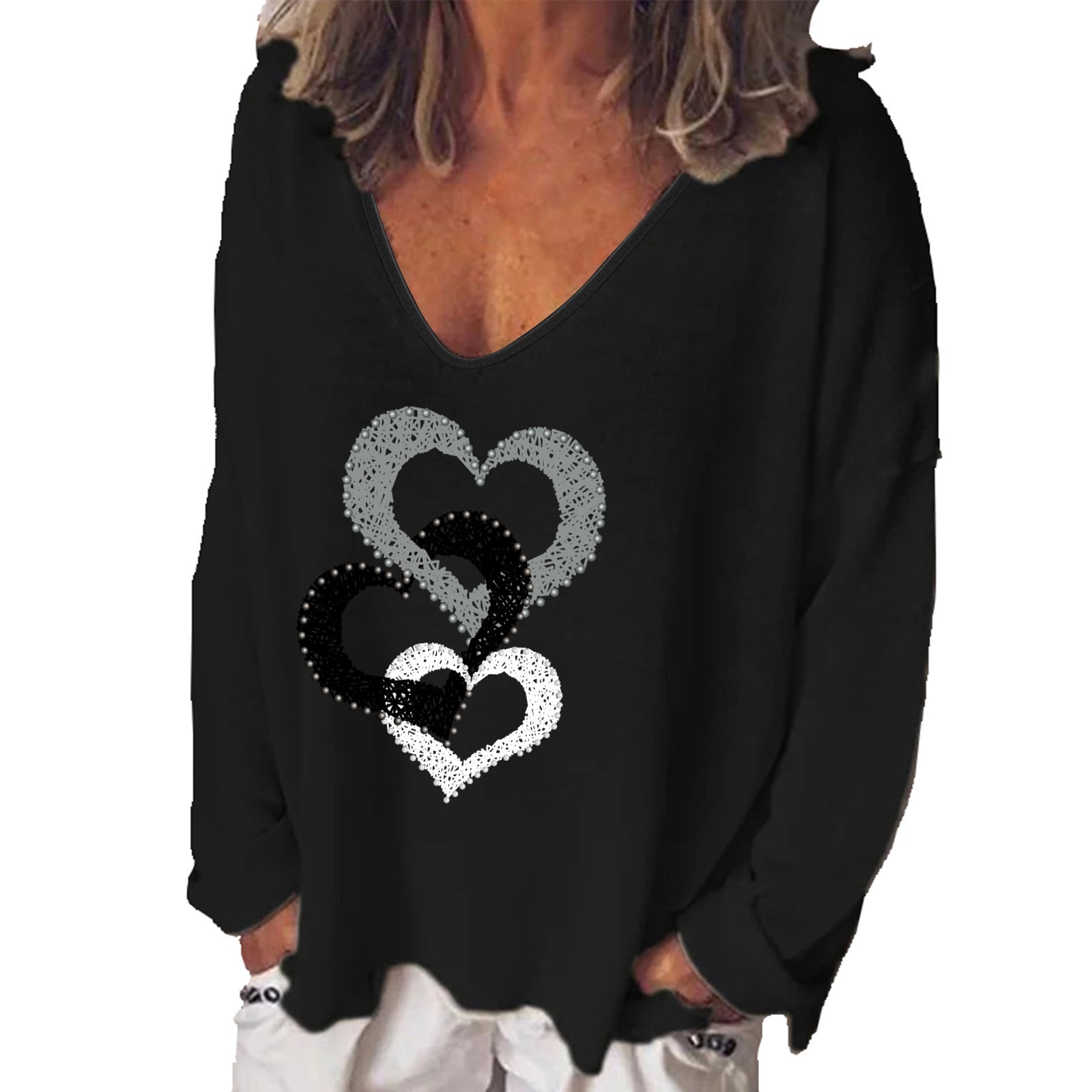 Women's Spring Long-sleeved T-shirt For Creative Heart Blouses