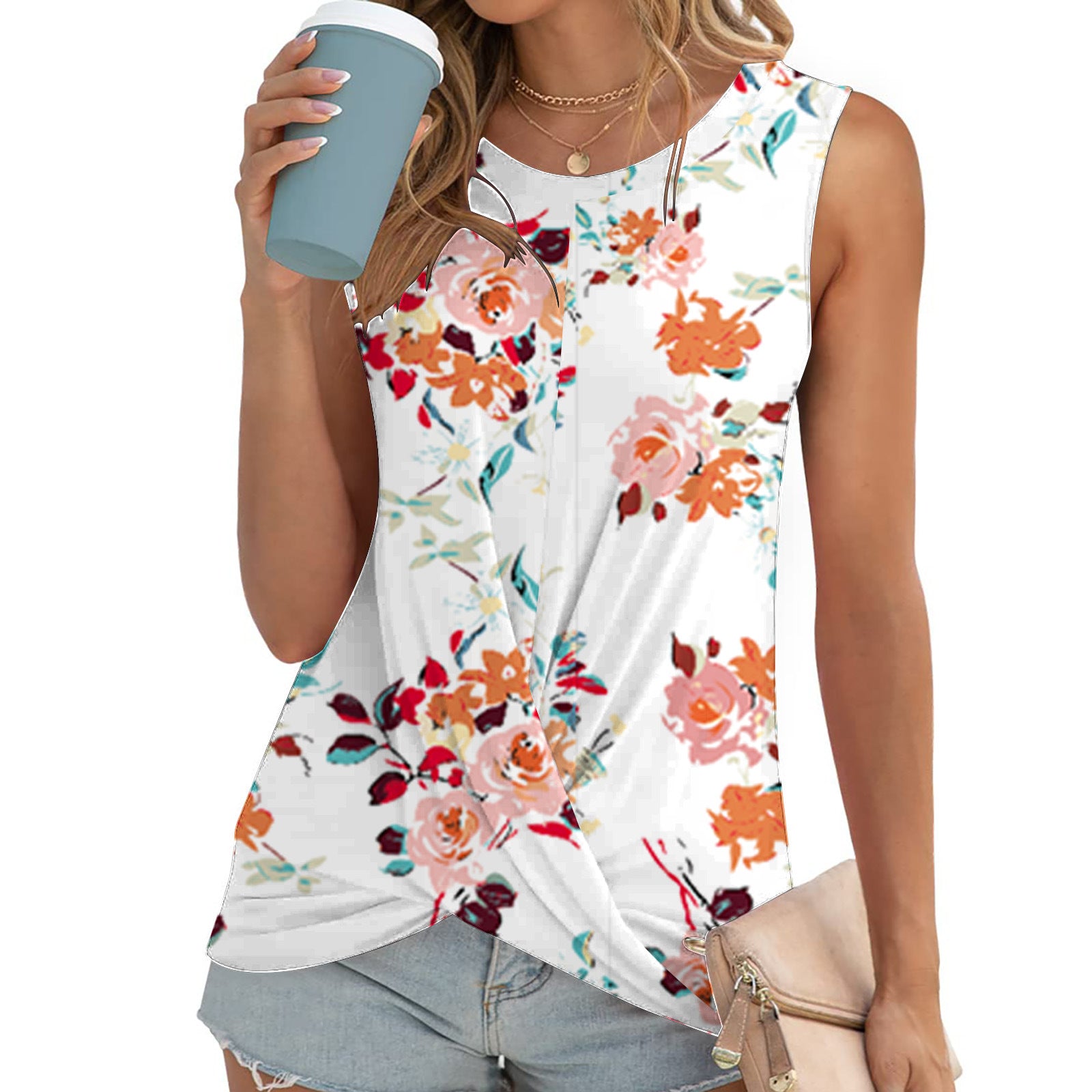 Women's Summer Round Neck Printed Twisted For Blouses