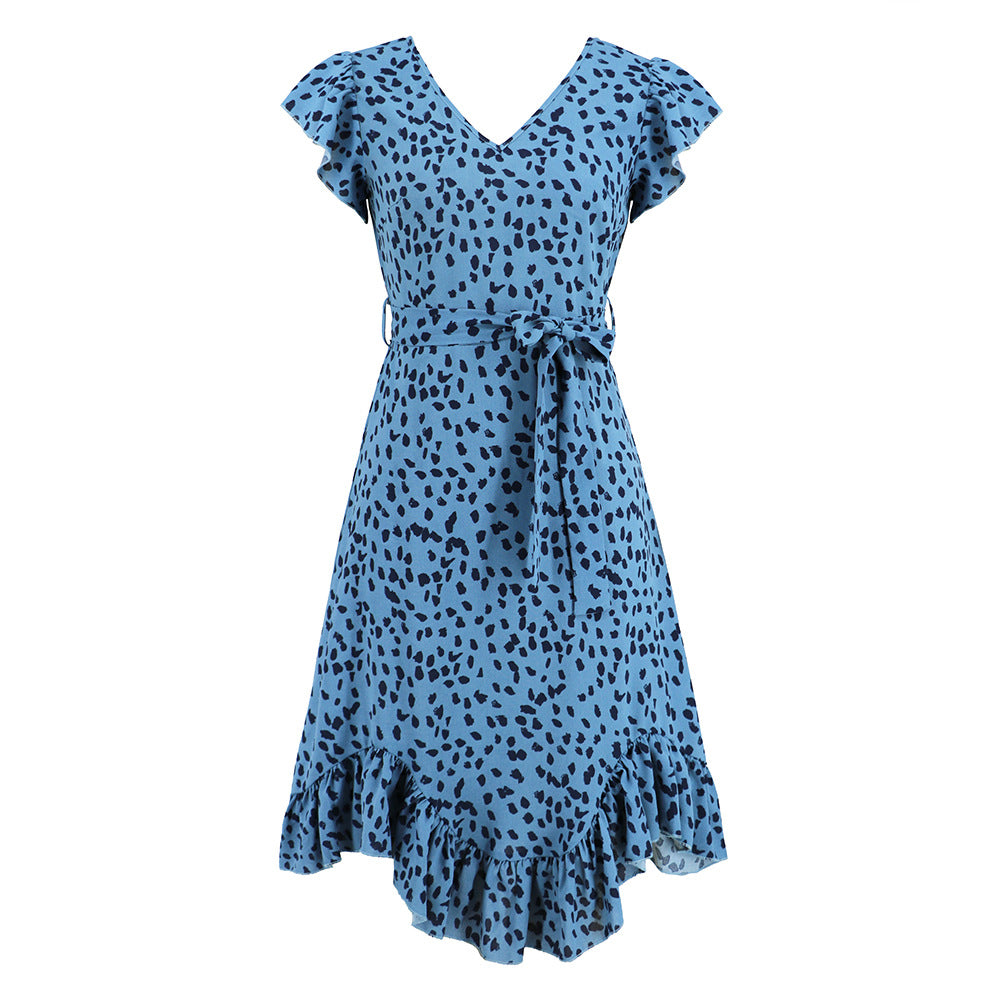 Women's V-neck Ruffled Sleeve Leopard Print Printed Dresses