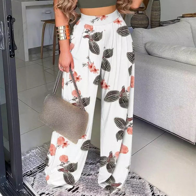 Women's Casual Female Flower Print Loose Trousers Pants