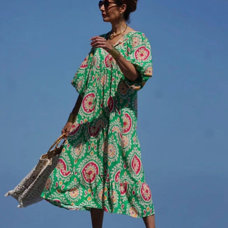 Vêtements de rue à manches bouffantes à collage géométrique pour femmes