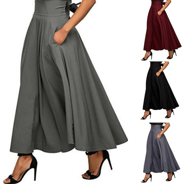 Women's Solid Color Lace-up Ankle Waist-slimming Long Skirts