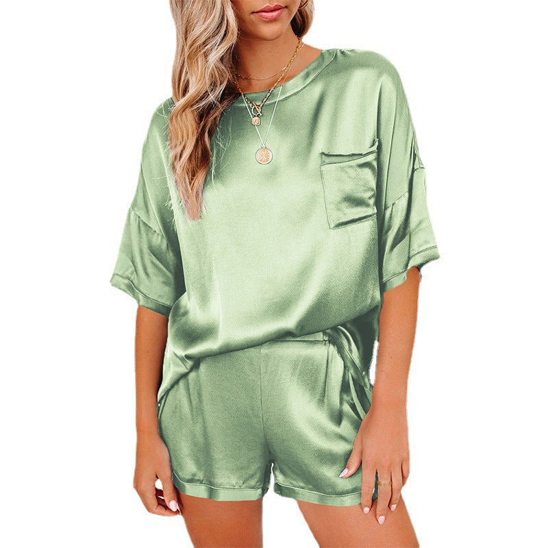 Solid Color Chiffon Pajamas Home Wear Sleeve Loose Casual Shorts