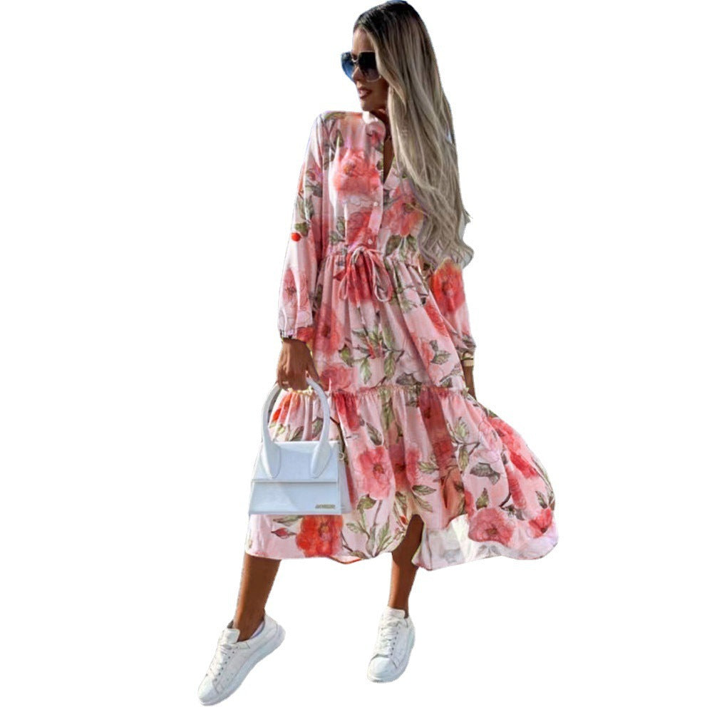 Women's Printed Loose Stylish Long Sleeves Dress Dresses