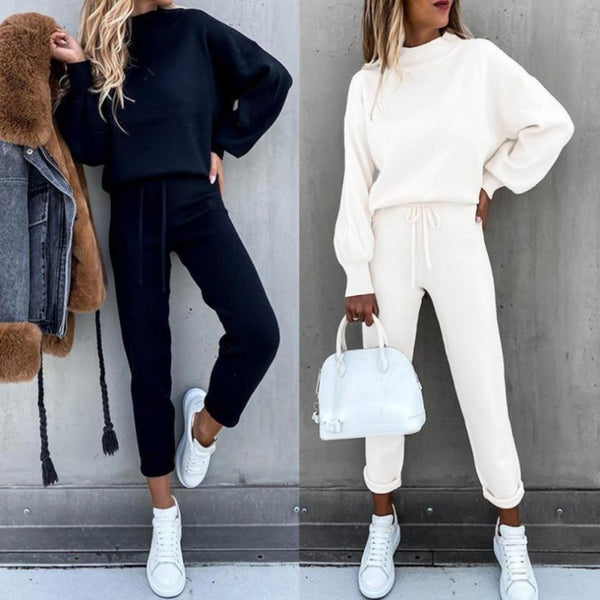 Women's Turtleneck Solid Color Trousers Two-piece Set Suits