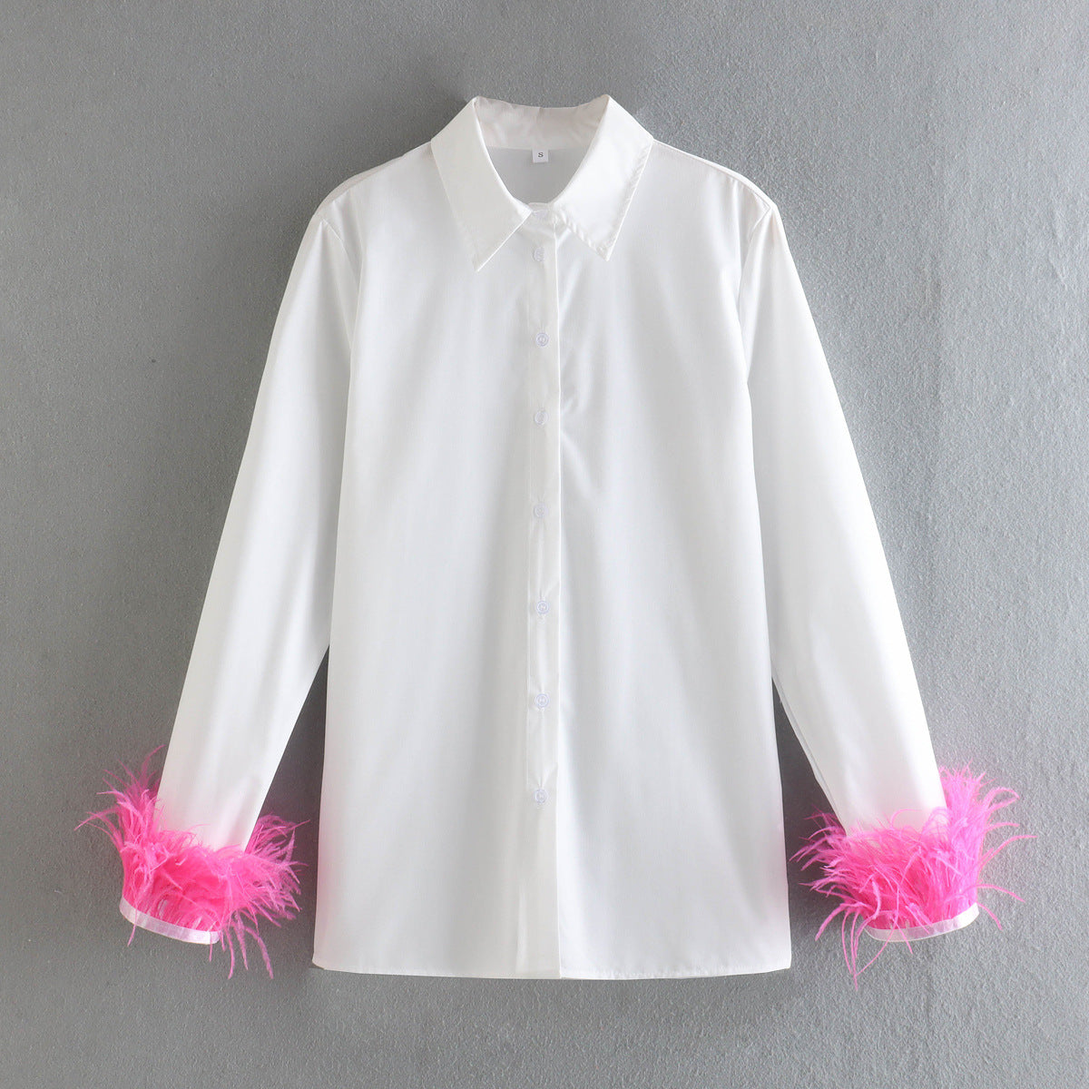 Early Spring Cuff Feather Decorative Shirt Blouses