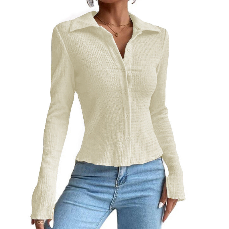 Women's Solid Color Stitching Sleeve Button Lapel Blouses