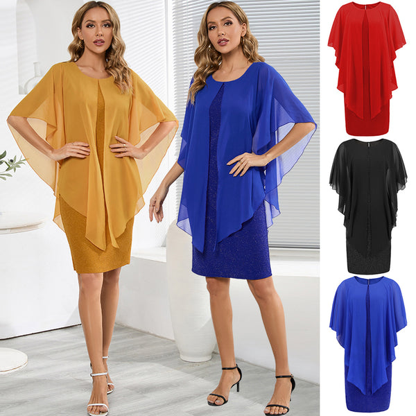 Women's Summer Round Neck Elegant Shawl Fake Dresses