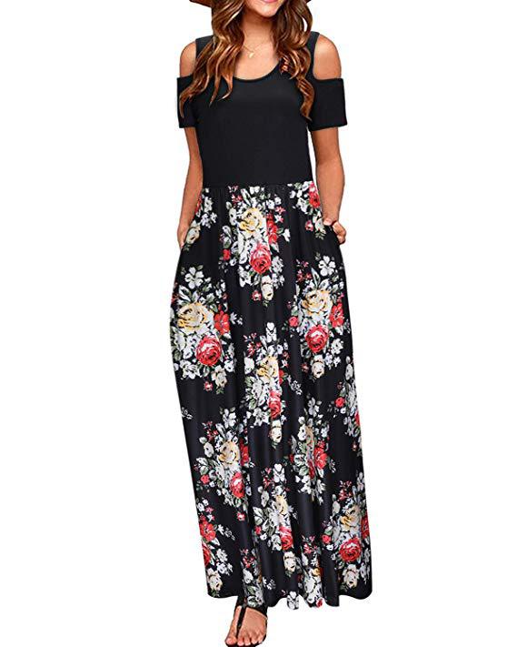 Round Neck Off-the-shoulder Color Printed Elegant Long Dresses