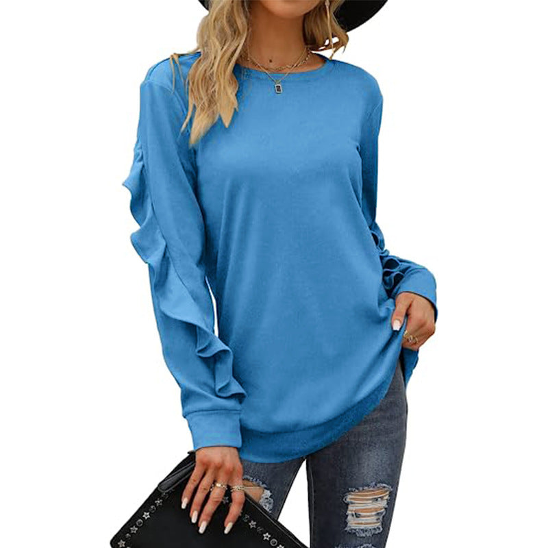 Women's Casual Round Neck Pleated Long-sleeved Sweaters