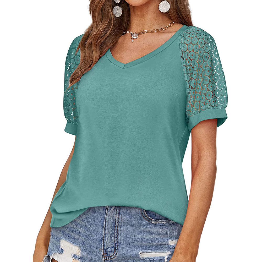 Women's Unique Cool Lace Short-sleeved T-shirt Blouses