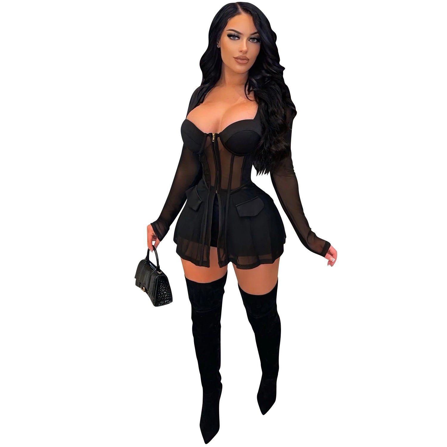 Women's Mesh Chest Wrap Long Sleeve Two-piece Suits