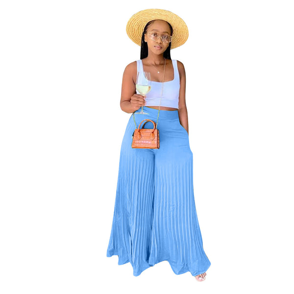 Trendy Spring High Pleated Wide Leg Pants