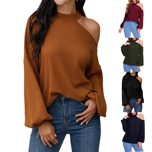 Women's Waffle Knit Tunic Long Sleeve Loose Blouses