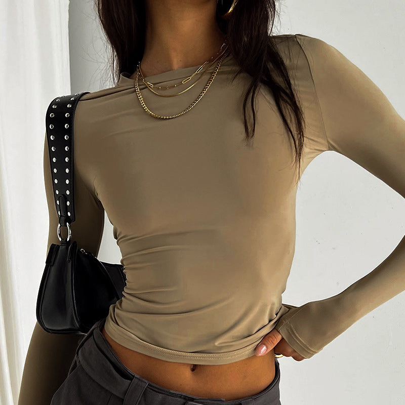 Women's Spring Solid Color Round Neck Slim Clothing