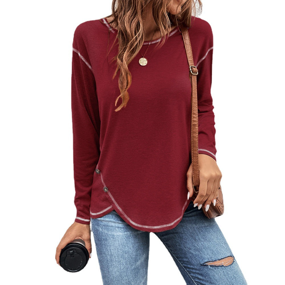 Women's Button Irregular Long Sleeve T-shirt Blouses