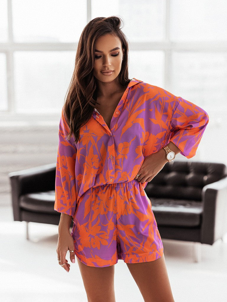 Women's Vacation Multicolor Two-piece Set Long Sleeve Suits