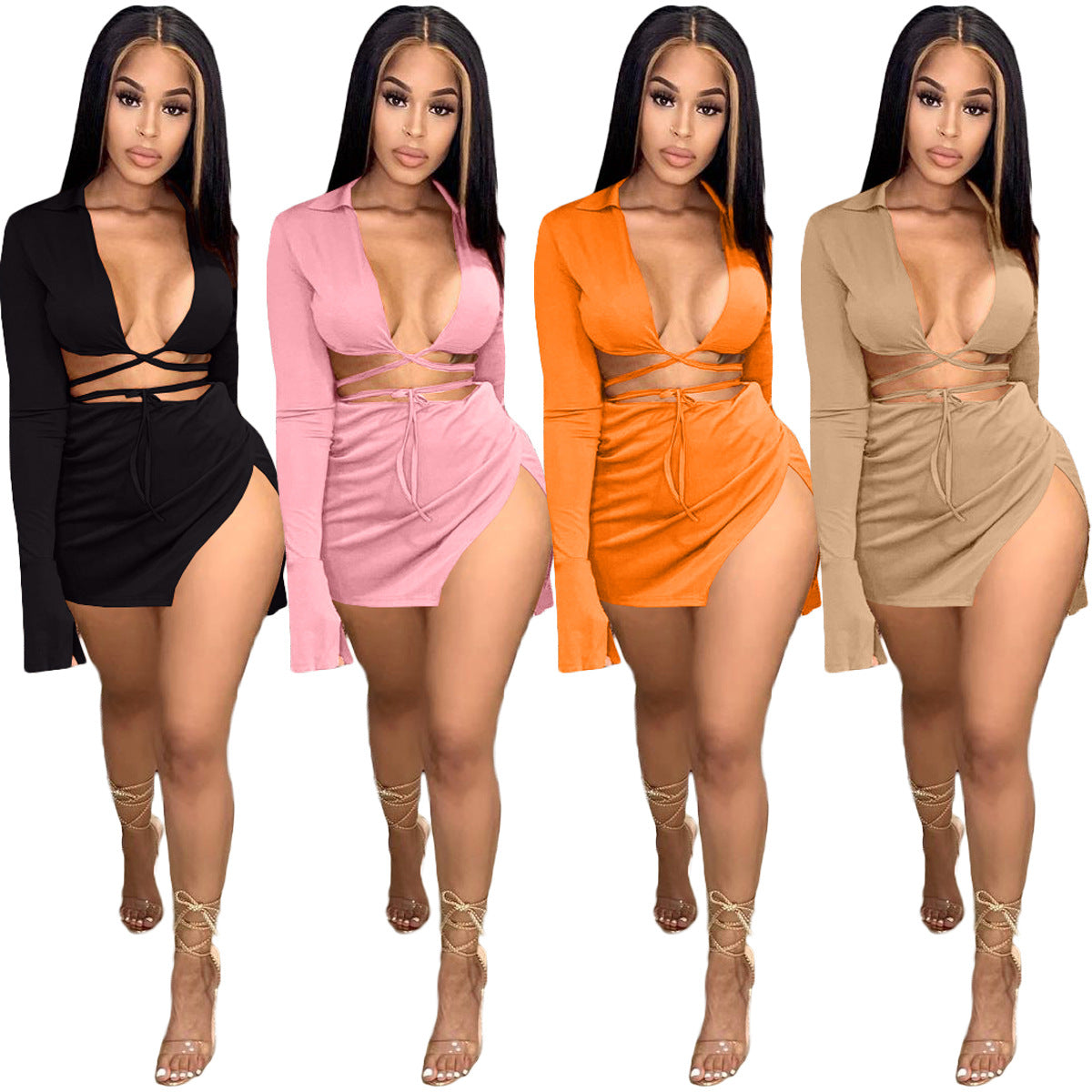 Women's Tied Long Sleeves Swimsuit Set Suits