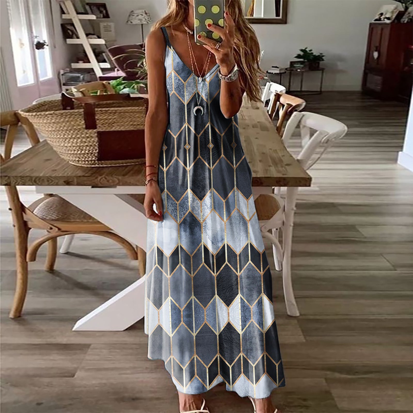 Women's Summer Casual Printed Camisole Long Dress Dresses