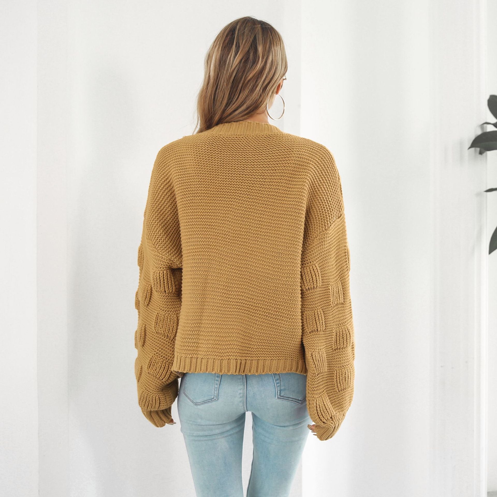 Dreidimensionale, lockere Strickpullover mit Blasenlaternenärmeln für Damen