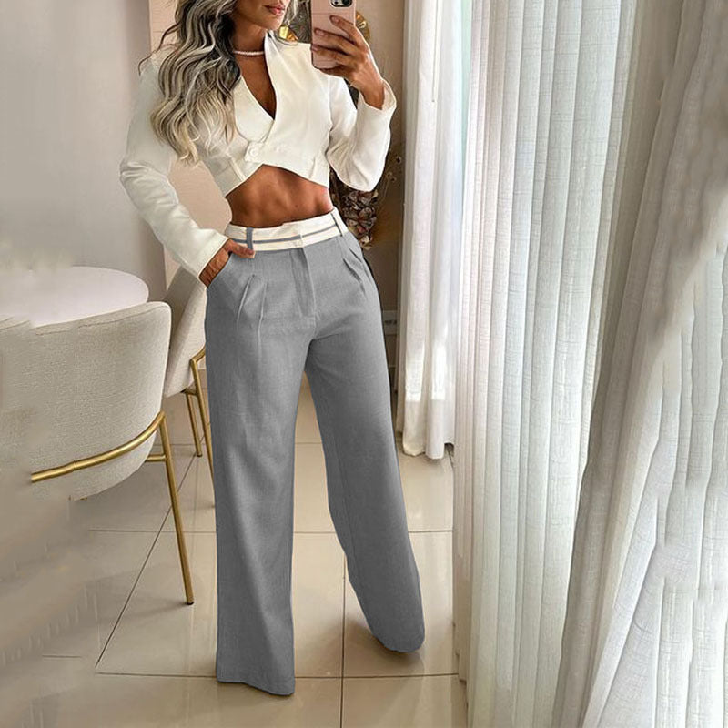 Women's Casual Solid Color Loose Trousers Two-piece Suits