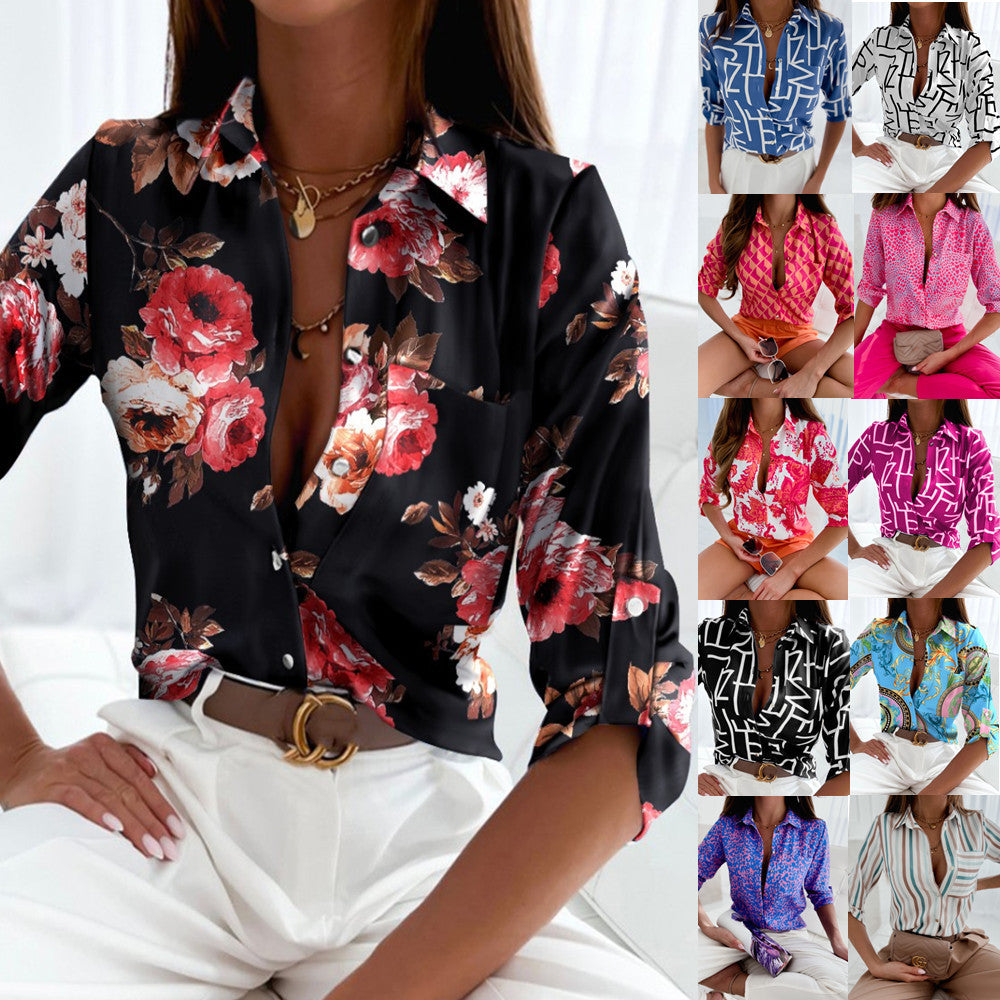 Women's Trendy Glamorous Long Sleeve Printed Blouses