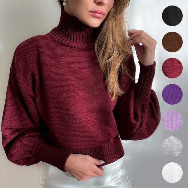 Women's Solid Color Puff Sleeve Turtleneck Fashion Sweaters