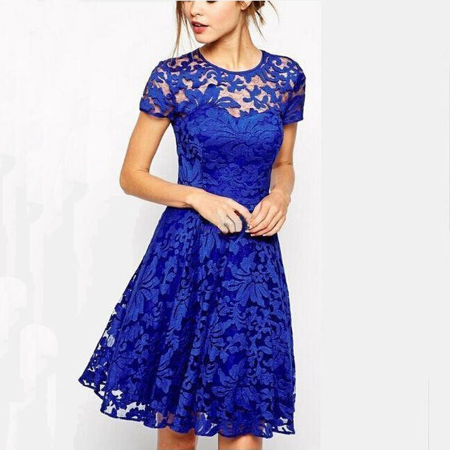Graceful Fashionable Round Neck Short-sleeve Blue Dresses