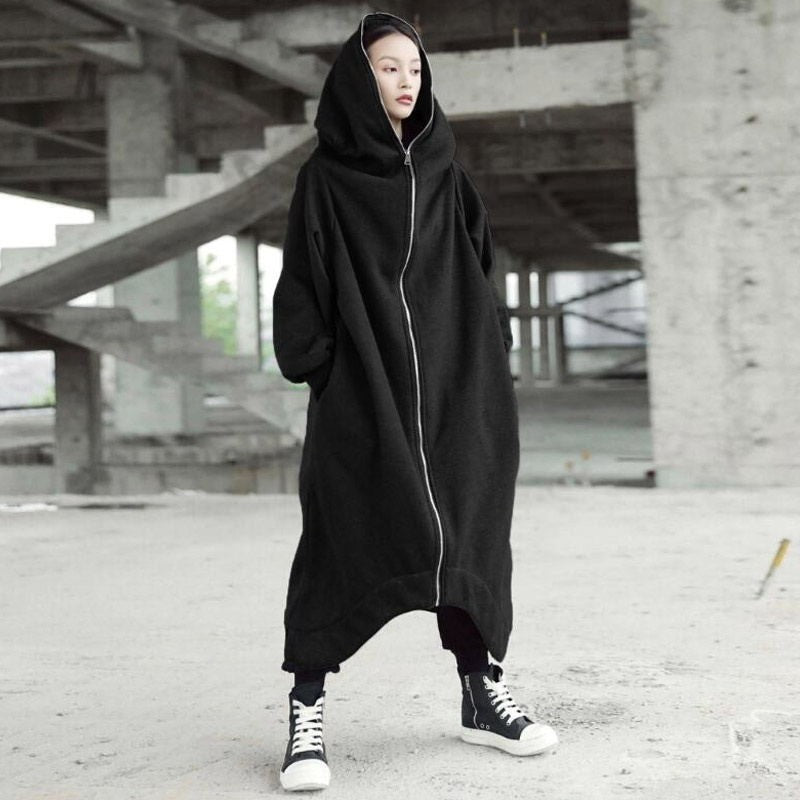 Personality Street Hoodie Zipper Hooded Long Sweaters