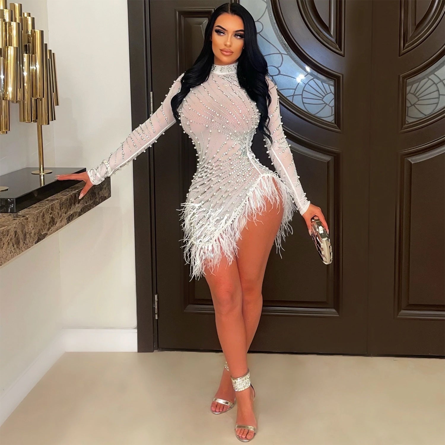 Women's Summer Sexy Hot Mesh Rhinestone Dress Dresses