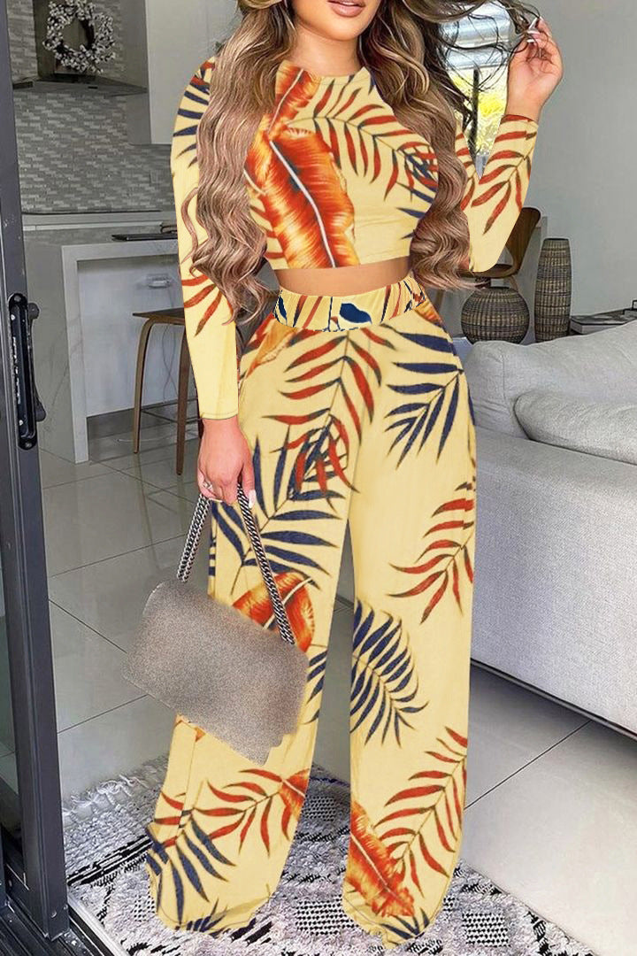 Women's Autumn Two-piece Printed Long-sleeved For Pants