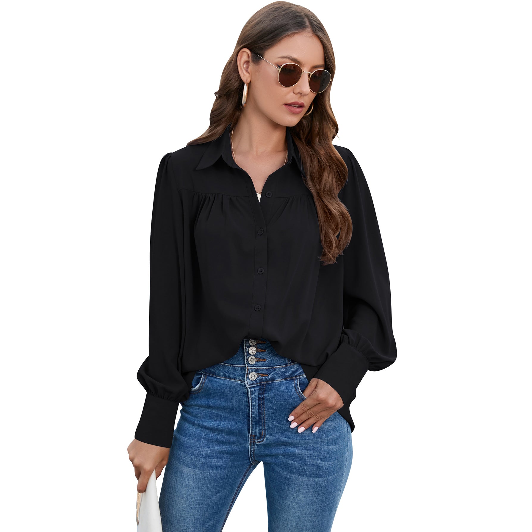 Women's Fashion Charming Classy Pleated Long-sleeved Shirts Blouses
