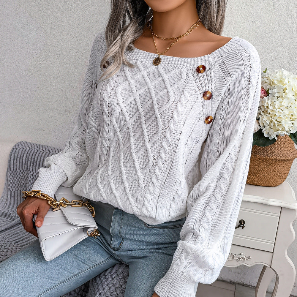 Women's Casual Square Collar Twist Knitted Pullover Sweaters