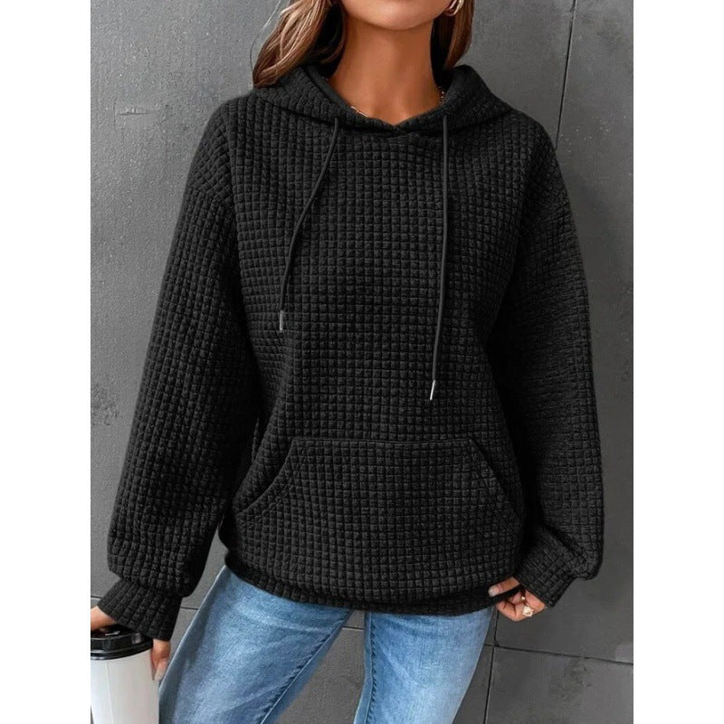 Women's Waffle Round Neck Long-sleeved Solid Color Sweaters